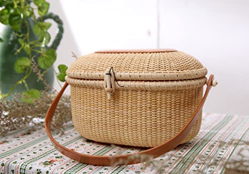 Bolso ovalado artesanal de caña y madera miniatura 2