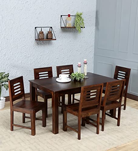 Image of Wood Furniture Solid Wood Dining Table 6 Seater | Dinning Table with 6 Chairs | Dining Room Furniture (Sheesham Wood, Walnut Finish, 6 Seater)