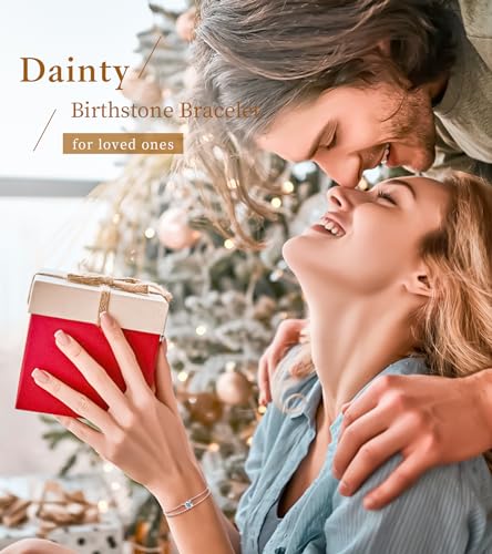 AINUOSHI Birthstone Bracelets for Women Fine Jewelry Sterling Silver Genuine or Created Gemstone Dainty Bracelet Anniversary Birthday Valentines Day Gifts for Women Wife, Chain Length 6.5”+2”3