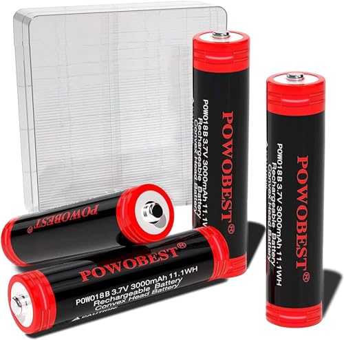 Batería NiMH Recargable de 3000 mAh de 3,7 V,batería NiMH POWO18B con Caja de protección de batería,NO: 1818-666-888B, Linterna,número de Patente del Producto:015037694-0002(Paquete de 4)