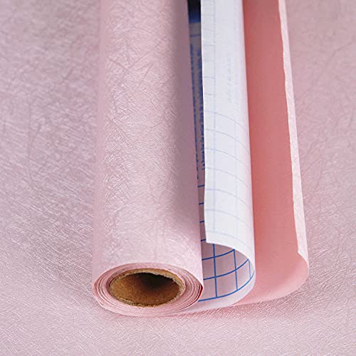 Image of 16 inch X 118 inch Pink Wallpaper Embossed Self Adhesive Peel and Stick Removable Home Decorative Vinyl Film Cabinet Furniture Countertop Solid Color Shelf Paper Silk