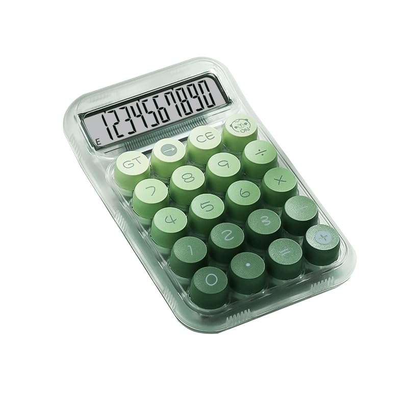 【SNSで話題!】電卓 おしゃれ 10桁 計算機 機械式 大きい かわいい 丸ボタン グラデーション LCDディスプレイ 滑り止め 持ち運び便利 簿記 日常 オフィス 家庭 学校用 ハンドヘルド計算機 事務用品 電子文具 雑貨 小物 (グリーン)