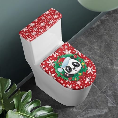 TODIYADDU Christmas Cute Panda Toilet Lid Cover and Toilet Tank Lid Cover Elongated Toilet Lid Covers Toilet Tank Lid Replacement Hygienic Universal Toilet Cover Set Fits Accessories Decor-1 Set