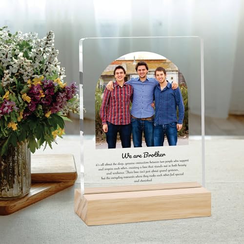 Image of Giftplease Customized Photo and Text Frame with Wooden Stand | Personalised Printed Photo Frame | Gift for Brother | Birthday | (Transparent, 5MM, 6 * 8 Inches), Tabletop BG 07