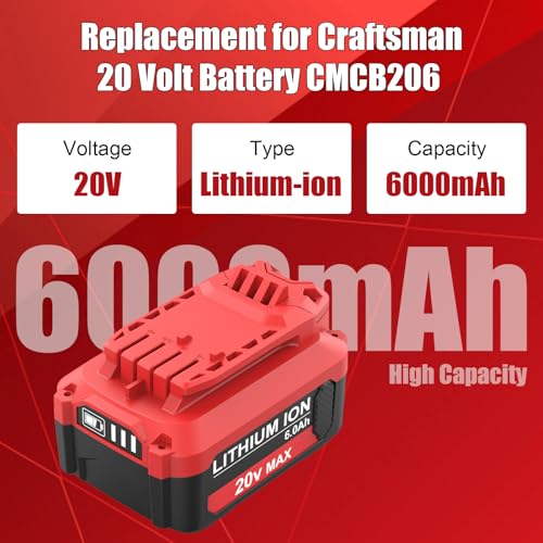 2 Packs 6.0Ah CMCB206 Lithium-ion Battery Replacement for Craftsman V20 Systems