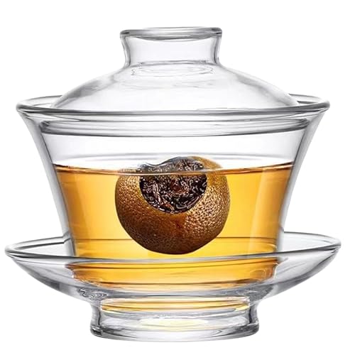 Ghbunuz 中国茶器 耐熱ガラス 茶器 透明ボウル 厚手 耐熱 シングルティーカップ 蓋付き カンフー茶器 茶碗 家庭用 シンプル ガラス 茶器 (盖付碗)