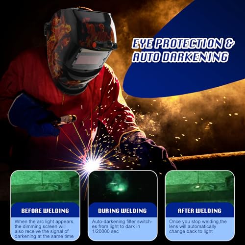 Image of WR01A Welding Helmet Auto Darkening with LED Light True Color Solar Powered Welder Hood with Adjustable Shade Range 4 /9-13 for Mig Tig Arc Welding Mask (Fire Skeleton)