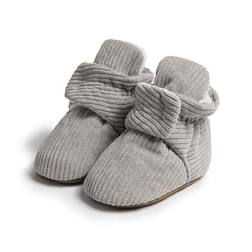 Image of HsdsBebe Unisex Newborn Baby Cotton Booties Non-Slip Sole for Toddler Boys Girls Infant Winter Warm Fleece Cozy Socks Shoes
