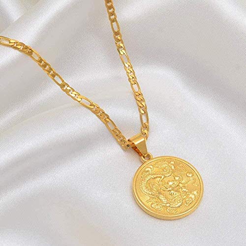 Preisvergleich Produktbild niuziyanfa Co.,ltd Halskette glückverheißende Drachenanhänger und Kettenhalsketten für Männer Frauen Goldfarbe Schmuck Maskottchen Ornamente Glücksgeschenke