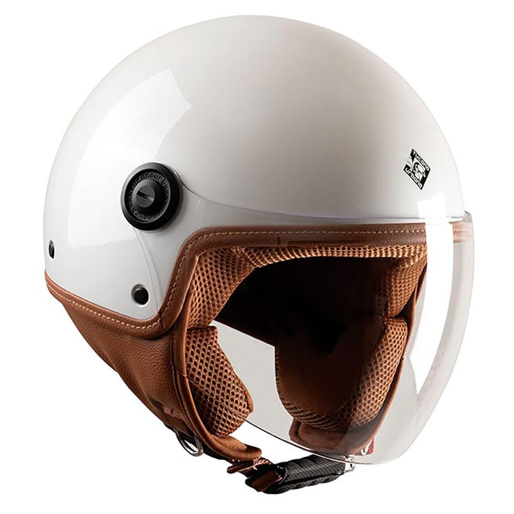 Tucano Urbano casco demi jet unisex EL'JETTIN 6.0. Casco moto in policarbonato, casco scooter small fit. Calotta XS-M ed L-XXL. Casco estate inverno. Casco omologato ECE 22.06 Bianco perla Tg. L