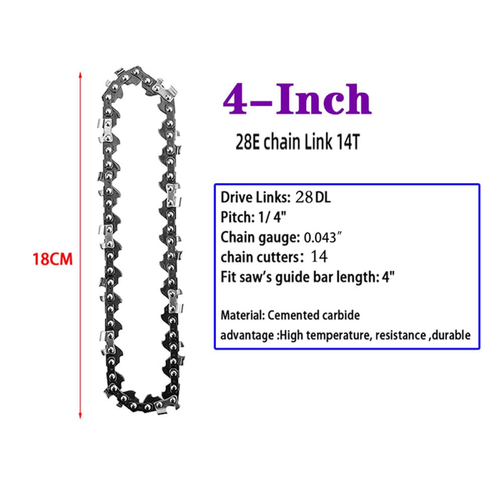 1/2/4PCS 4 pulgadas .043quot; Calibre 28 Eslabones impulsores 1/4" Guía de cadena de motosierra de paso Barra de cadena semi cincel Corte de madera para sierra eléctrica, 4 piezas