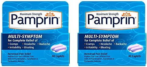Pamprin Multi-Symptom Formula, with Acetaminophen, Menstrual Period Symptoms Relief including Cramps, Pain, Irritability and Bloating, 40 Caplets (Pack of 2)
