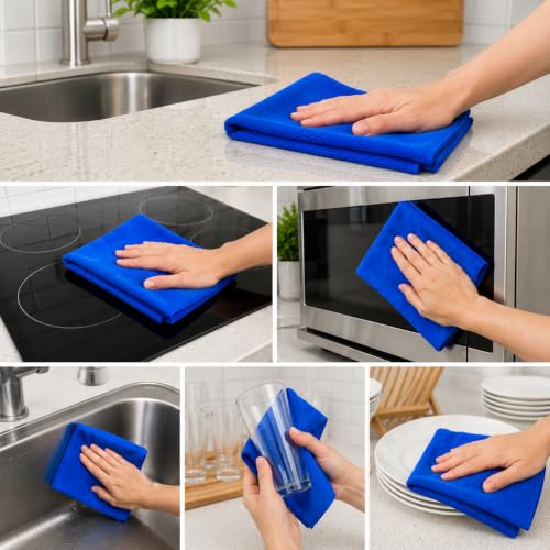 Image of BENAVJI Microfiber Cleaning Cloth | 40x40 cm Ultra Soft Lint-Free Microfiber Towels | Multipurpose Cleaning Cloth for Car, Bike, Kitchen, Home, Super Absorbent, Reusable (Blue, Pack of 4)