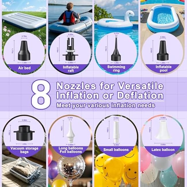 FLSEPAMB Electric Balloon Pump, 3-in-1 Portable Electric Air Balloon Blower Machine Balloon Pump 2 Motor Dual Nozzle Balloon Inflator for Latex 260Q Long Foil Balloons Swimming Rings Air Beds