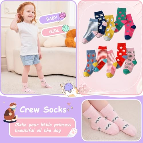 CHUNG Toddler Little Girls Crew Socks Cotton Colorful Sports Casual Daily Fun Cute Animal Pupil Students School Back4