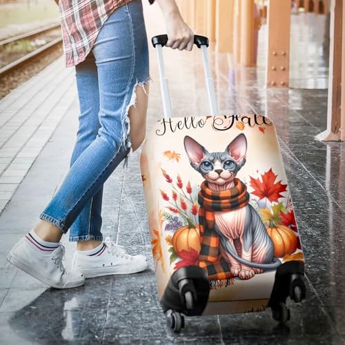 Hello Fall Sphynx Scarf Welcome Autumn with Leaves Pumpkins Travel Luggage Cover Cat Lover Kitten Owner Gifts Idea Suitcase Dust Protective Decor - 000113