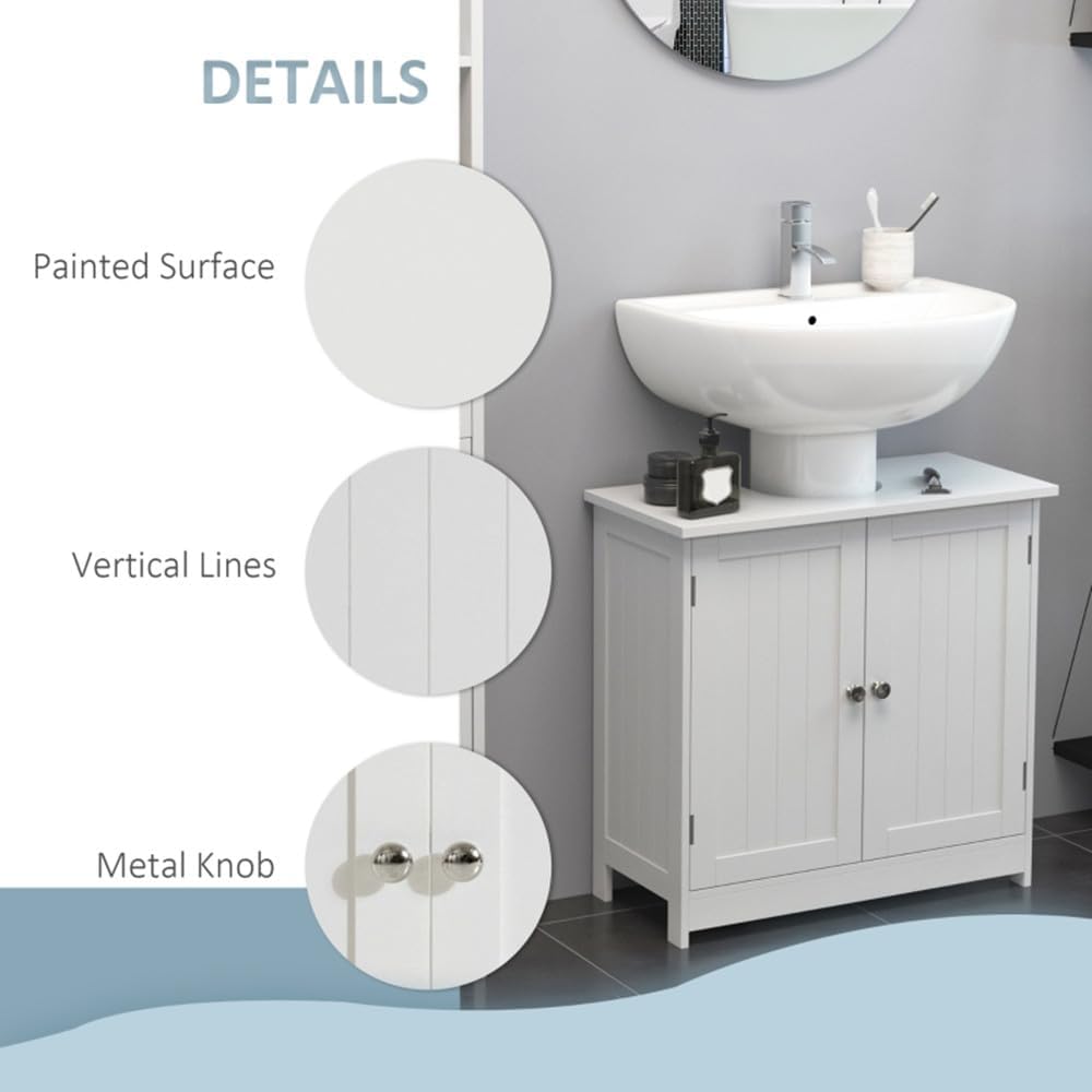 Transform Your Bathroom with Our White Double Door Sink Storage Cabinet: Elegant, Adjustable, and DIY-Friendly Bathroom Furniture