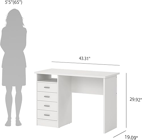 Miniatura 3 de Tvilum Escritorio de 4 cajones, moderno escritorio de oficina blanco con almacenamiento, escritorio compacto y funcional para el hogar u oficina