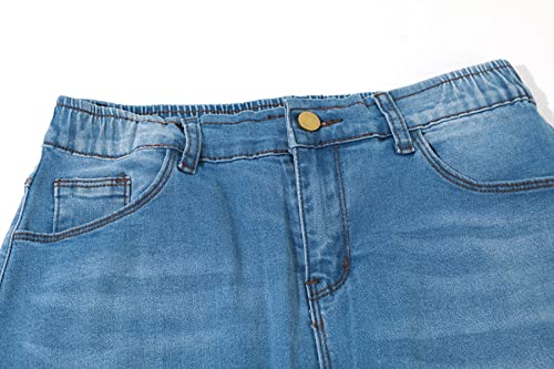 chouyatou Women's Casual Stretch Waist Washed Denim A-line Maxi Skirt4