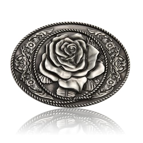 Image of Antique Rose Belt Buckles for Women Men Western Cowboy Cowgirl Floral Belt Buckle Christmas Halloween Gifts