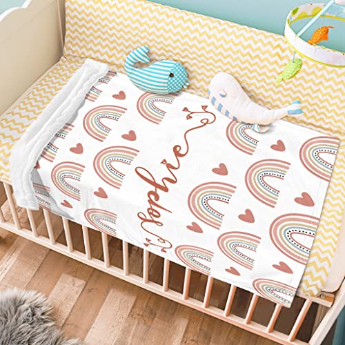 Image of Custom Boho Rainbow Blanket for Baby Girls, Personalized Nursery Blanket with Name, Newborn Baby Girl Shower Gifts, Christmas Birthday Expecting Mom Gift, Easter Unique Gifts for Kids Girls