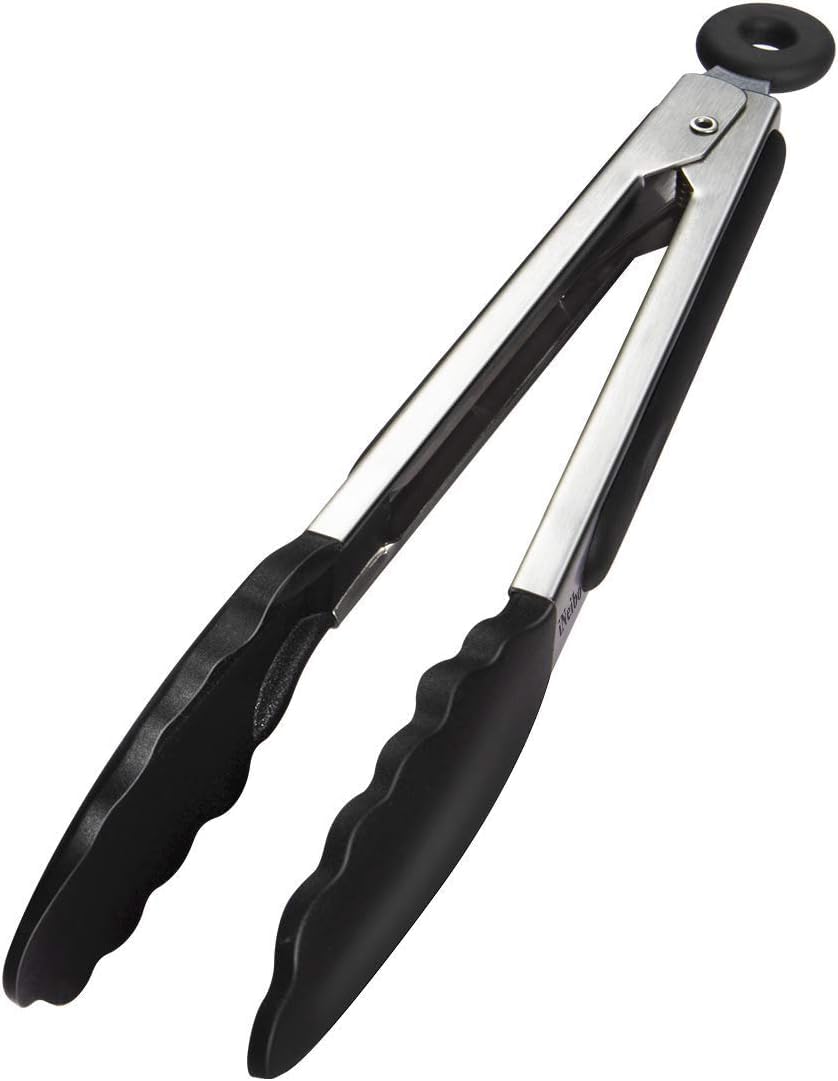 Baker Home Siyah Silikon Uçlu Mutfak Maşası - 23 cm, Asma kilit sistemli paslanmaz çelik sap, Kolay Kavrama, Mangal, Salata, Makarna, Barbekü, Kamp için Uygun