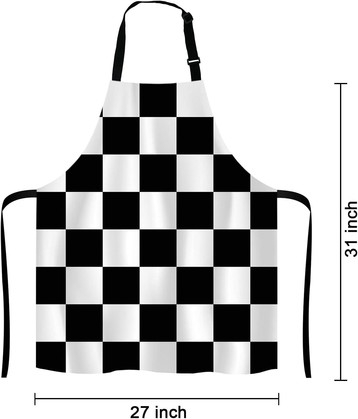 Black and White Art Design Checkered Bib Apron with Adjustable Neck for Men Women,Suitable for Home Kitchen Cooking Waitress Chef Grill Bistro Baking BBQ Apron - Image 2