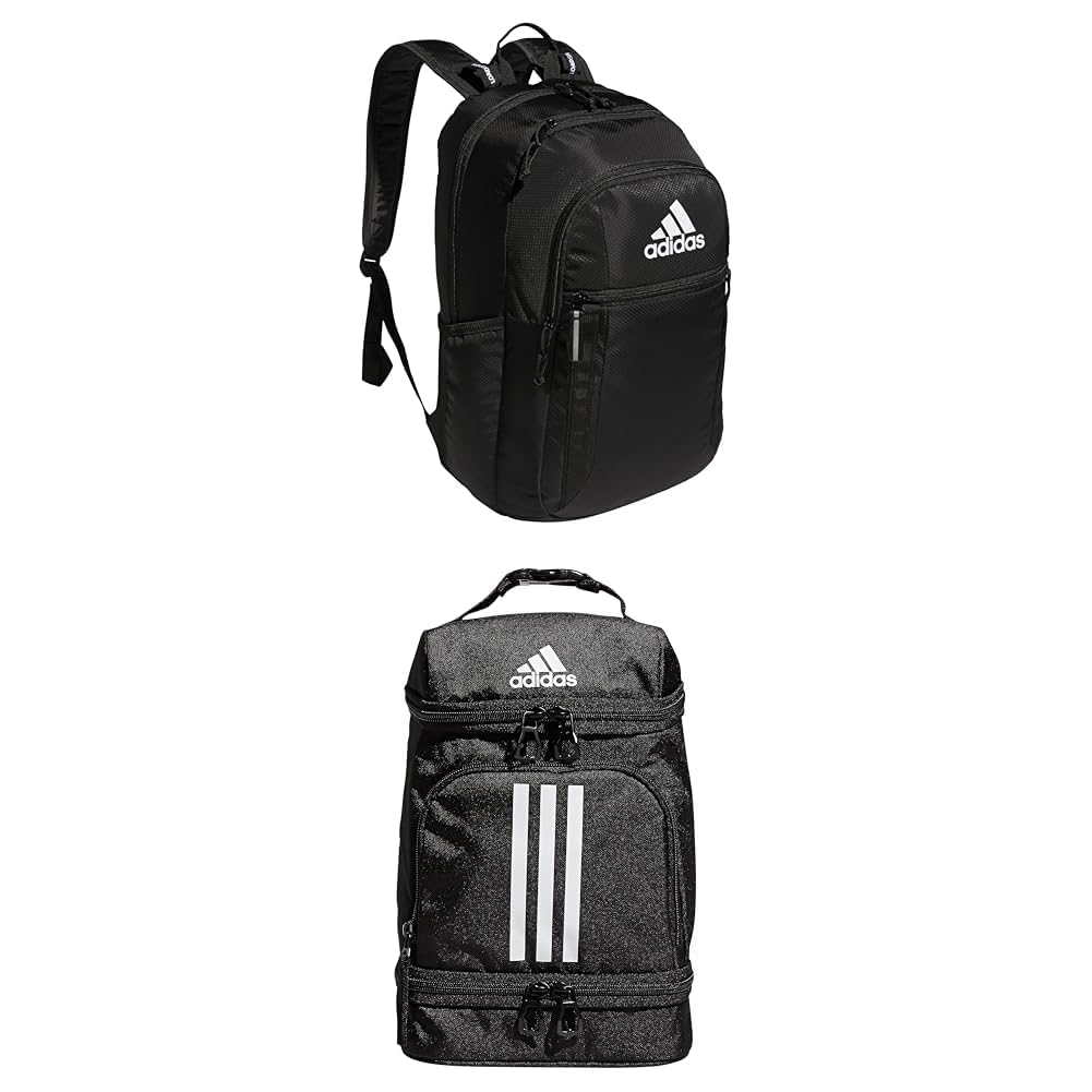 adidas Excel Backpack (34L) + Insulated Lunch Bag (6L), Black/White + Black/White, One Size