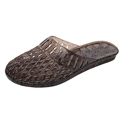 Womens Jelly Shoes, White Jellies Sandals Glitter Clear Flats Slip On Summer Beach Slippers Transparent Closed Toe Soft Slide