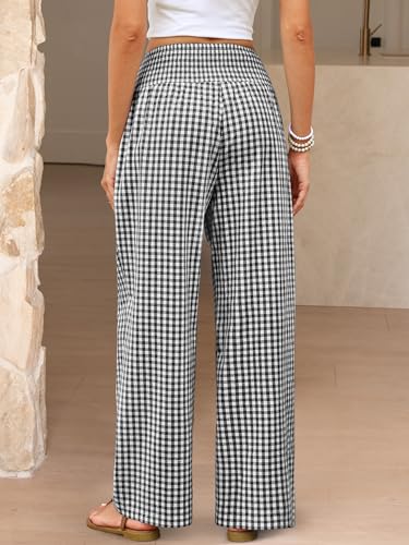 ANRABESS Womens Striped Gingham Palazzo Pants Wide Leg High Waisted Lounge Pajama Pants Cute Casual Trousers with Pockets4