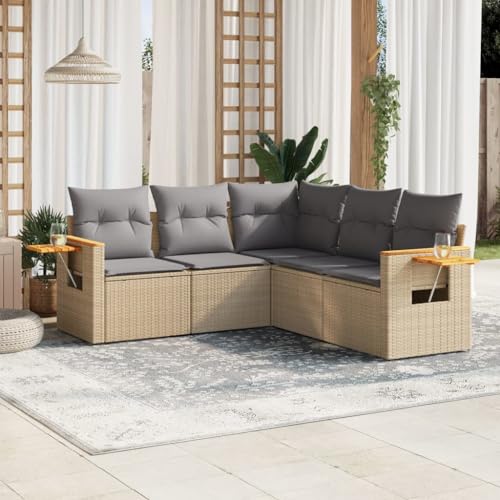 Xichuzi 5-TLG. Garten-Sofagarnitur mit Kissen Beige Poly Rattan,...