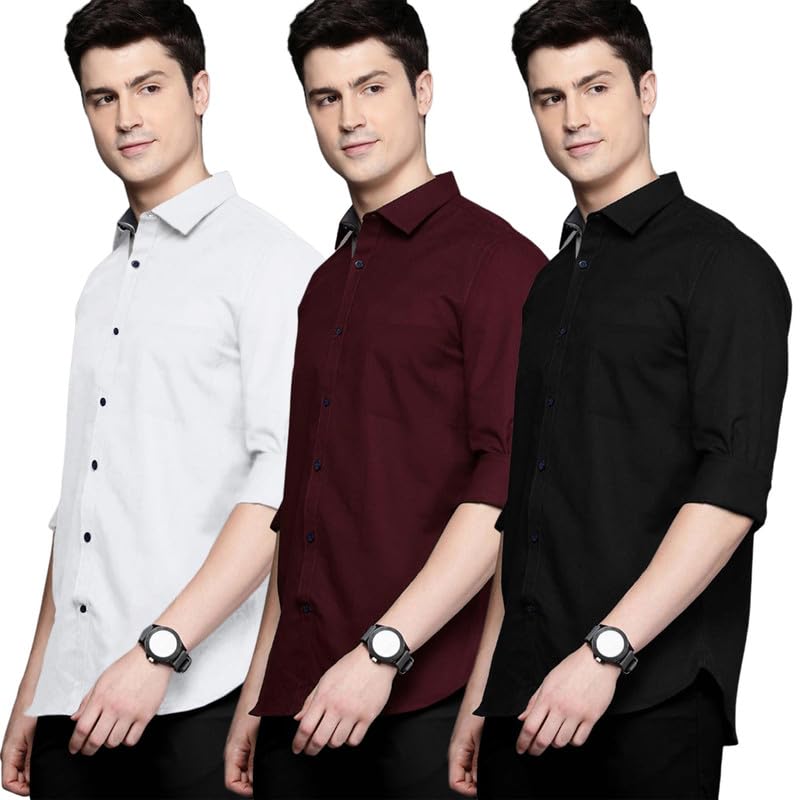 Pinkmint Men’s Shirt Cotton BlendCasual Long Sleeve Formal Shirt Soild Formal Shirt for Men (Pack of 1)