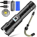 【Genaue Leistungsanzeige/wasserdicht und langlebig】Vier präzise Leistungsanzeigen oberhalb der Taschenlampentaste, damit Sie genau wissen, wie der Batteriestatus ist.Alle vier Anzeigen leuchten auf, wenn der Batteriestand über 75 % liegt.Wenn der Batteriestand unter 25 % fällt, leuchtet nur eine Kontrollleuchte auf, um Sie daran zu erinnern, rechtzeitig aufzuladen.Wasserdicht nach IPX-67 (Hinweis: Tauchen Sie die Taschenlampe zur Verwendung nicht in Wasser ein)