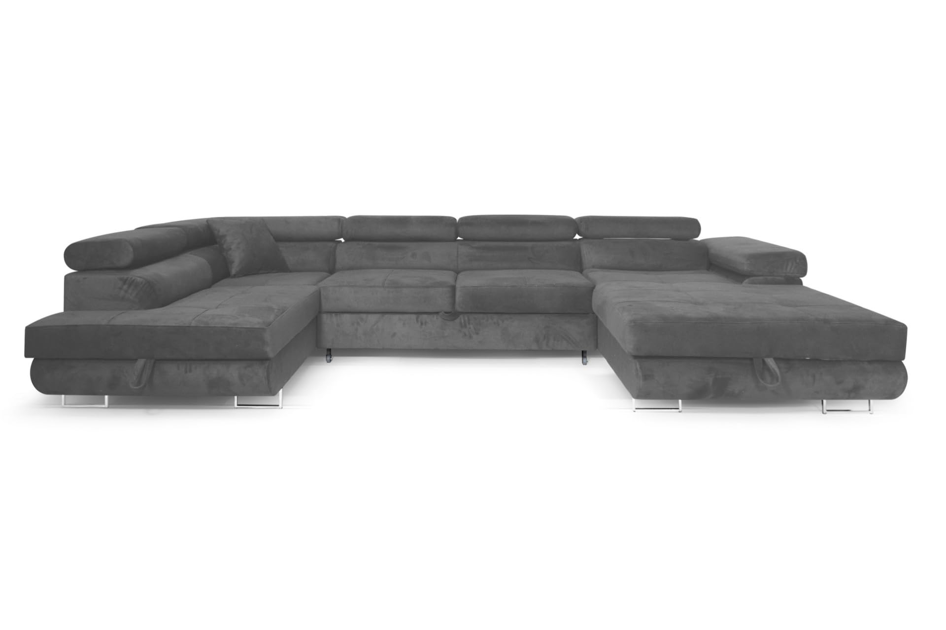 Ecksofa Aller U XXL-Ecksofa mit Schlaffunktion und Zwei Bettkästen in Grau, Linke Seite (Dunkelgrau)