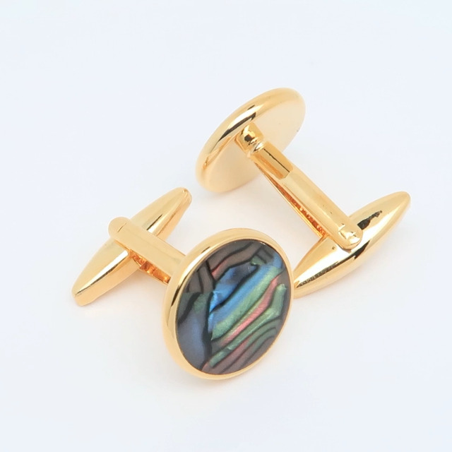 Set de Mancuernillas y Clip para Corbata Abulón Natural Plateado y Dorado miniatura 7