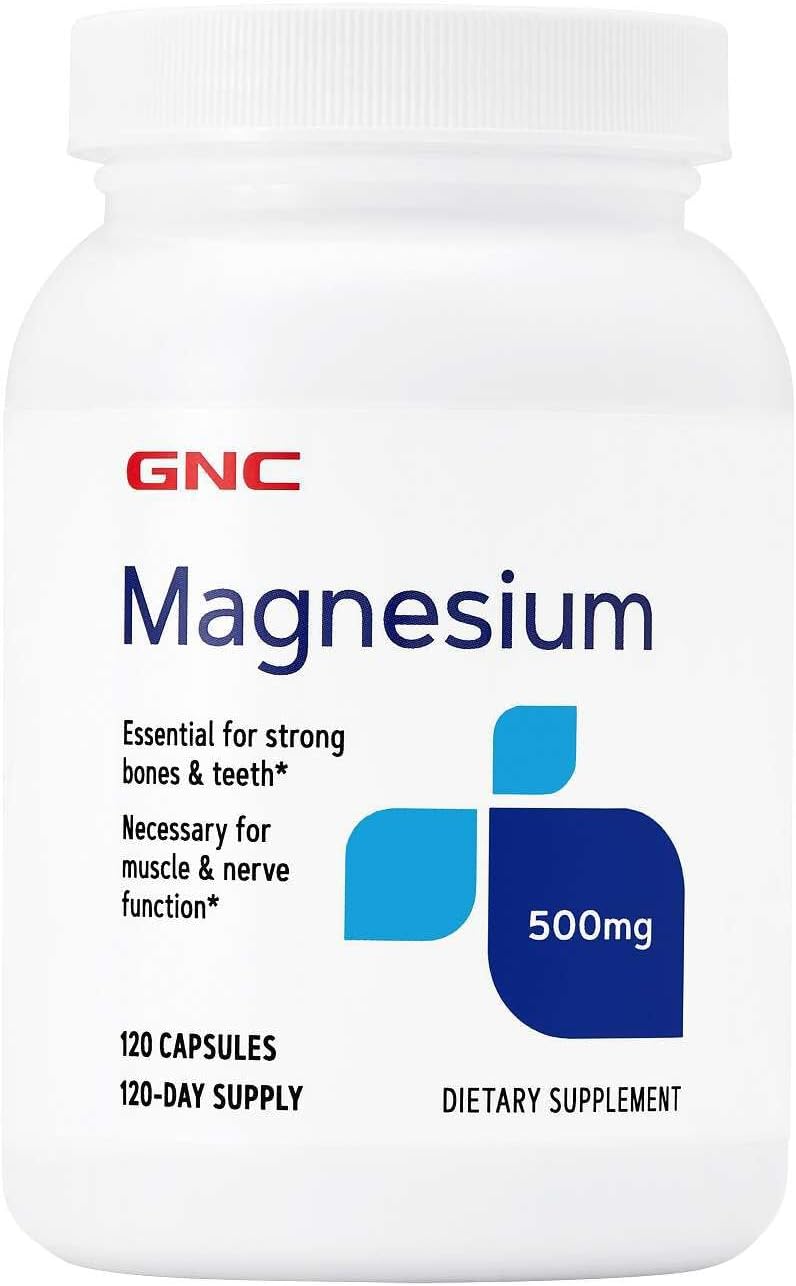 GNC Magnesium 500mg, 120 Capsules, Supports Calcium Absorption and Strong Teeth and Bones