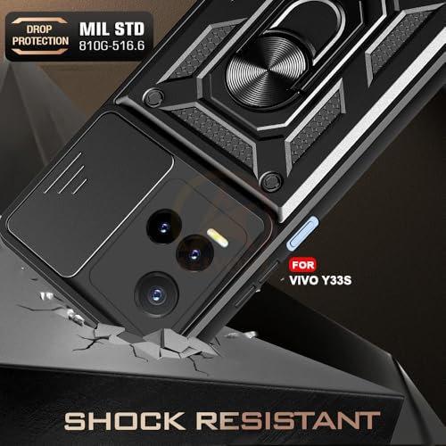 Image of Armor Bumper Back Cover Case for Vivo Y33S / Y21 2021 | Rotating Camera Cover, Ring Holder & Kickstand | Heavy Duty & 360 Degree Protection Vivo Y33S / Y21 2021 Back Cover (Black)