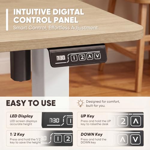 Image of Furmax Electric Height Adjustable Standing Desk Large 48 x 24 Inches Sit Stand up Desk Home Office Computer Desk Memory Preset with T-Shaped Metal Bracket, Wood
