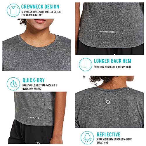 Baleaf Women's Quick Dry Athletic Running Shirt - Lightweight, Moisture Wicking, Yoga Crewneck Top, Heather Gray, L #TOP1