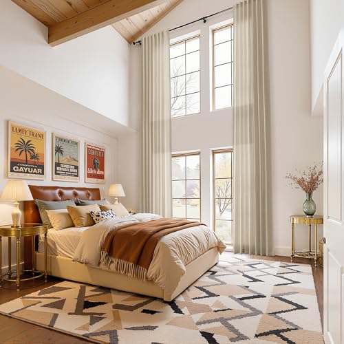 Image of Taupe Burlywood Linen 144 Inch Curtains for Living Room Light Filtering Semi Sheer Curtain Back Tab Rustic Modern Farmhouse Decor Drapes Floor to Ceiling High Window for Bedroom 52x144, 2 Panels