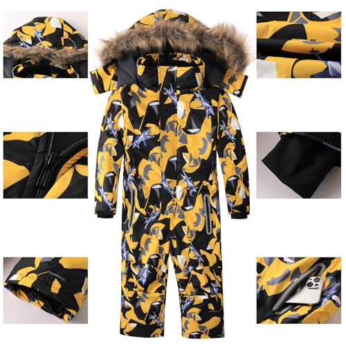 Image of AFILOK Kid's Winter Overalls Ski Suits Boy's and Girl's Waterproof Snowboard Jumpsuits One Piece Snowsuit Jackets Coats