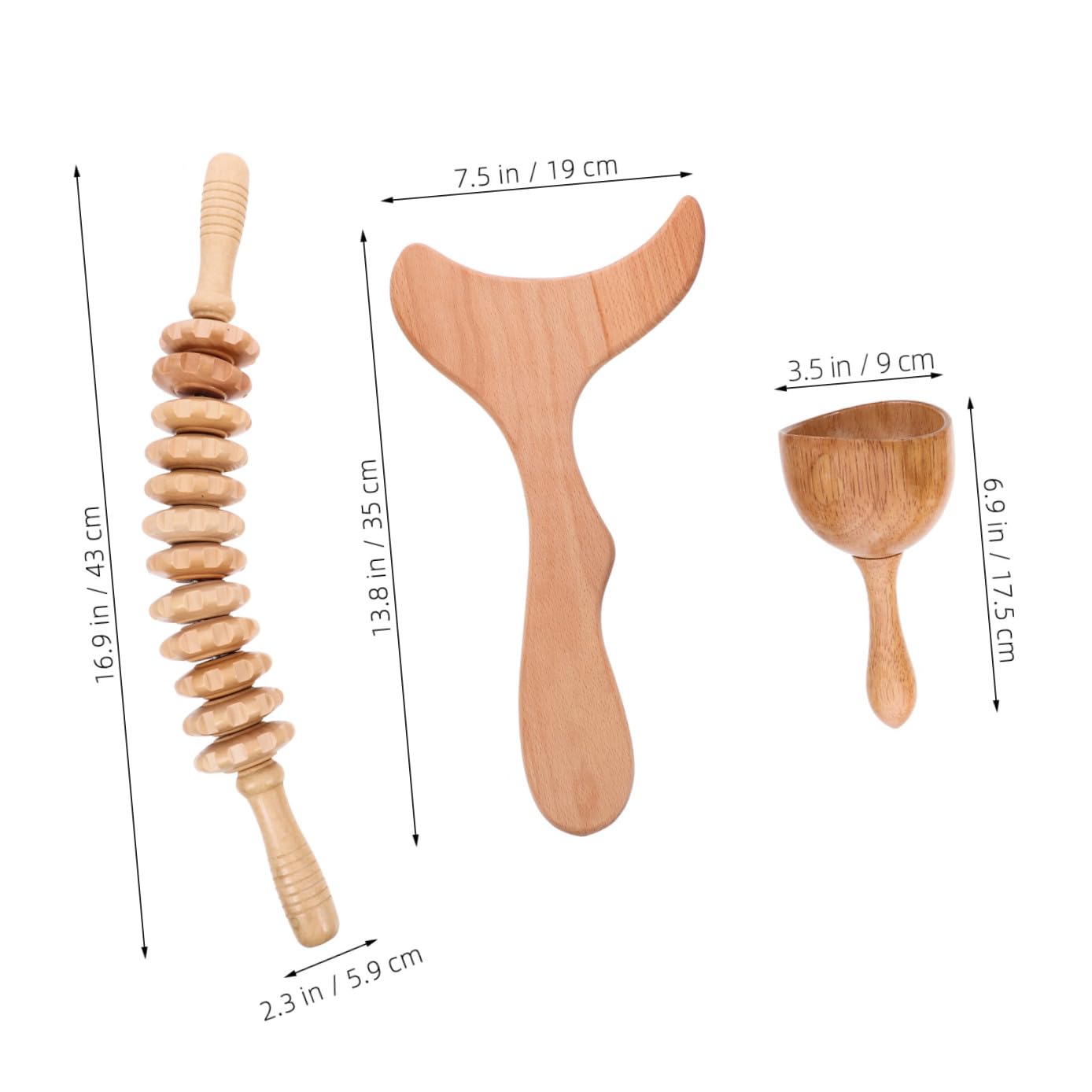 Tofficu Kit di Strumenti per Massaggi 3 Pezzi in Legno per Massaggio Linfodrenante e Scolpitura del Corpo Corda
