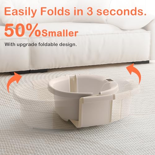 Collapsible Baby Bathtub - Large Baby Bath Tub with Thermometer & Cushion | Travel Portable Newborn Infant Bathtub | Foldable Toddler Bathtub for Baby 0 to 36 Months (Khaki) — view 5