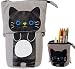 Pencil Holder, Cartoon Cute Cat Pencil Case Telescopic Canvas Pencil Pouch Multifunctional Stationery Pen Case Box with Metal Zipper for Girls & Children (Gray)