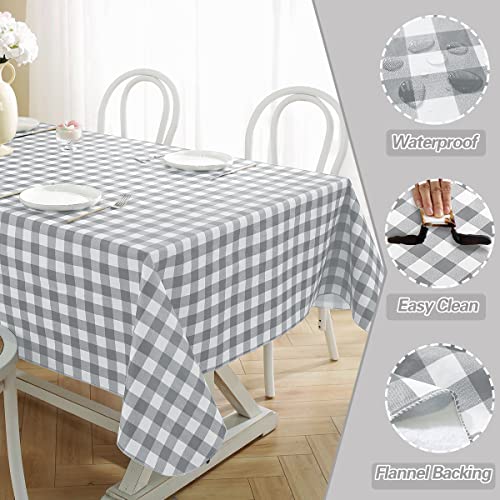 Buffalo Plaid Vinyl Tablecloths With Flannel Backing Rectangle 52 X 70 Inch, Waterproof & Anti Slip Checkered Table Cloth, Plastic Table Cover For Dining, Party, Indoor, Outdoor, Grey And White #TOP2