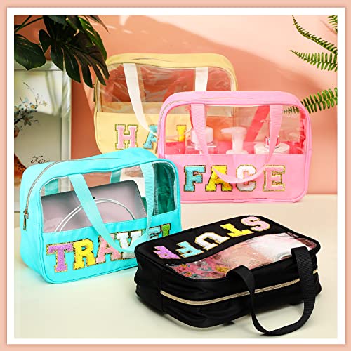 4 Pcs Chenille Letter Nylon Makeup Bag Pvc Clear Zipper Pouches For Purse Portable Travel Pouch Cosmetic Preppy Tote Bag Toiletry Storage Bag For Women, Travel, Hair, Face, Stuff Styles, 4 Colors #TOP5