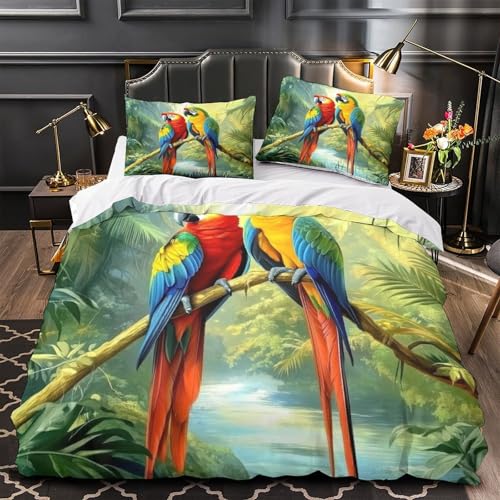 Housse de couette ultra douce 3D parure de lit perroquets premium