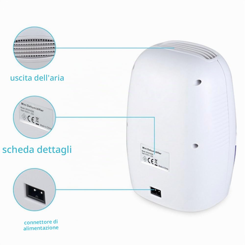 TopHomer Deumidificatore portatile, 500 ml, per casa, auto, ufficio e cantina, antimuffa con tecnologia Peltier ultra silenziosa, per ambienti umidi
