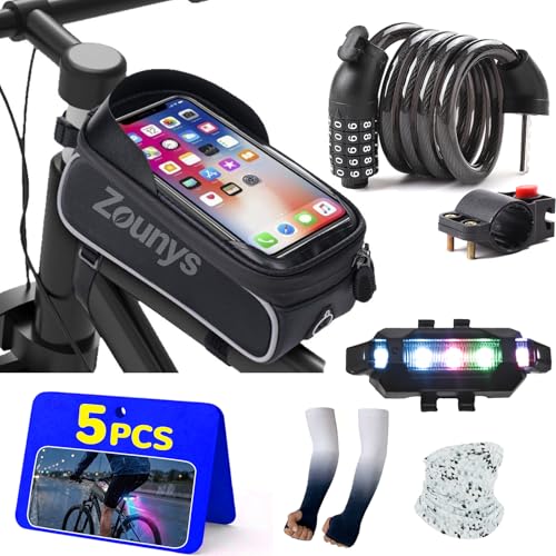 5 Pcs Bike Accessories Set, Mountain Biking Accessories for Men Women, Cycling Bag, Bicycle Lock, Gloves & Waterproof Tail Light, Universal Mountain Road Bicycle Outdoor Safety Riding Gear Kit