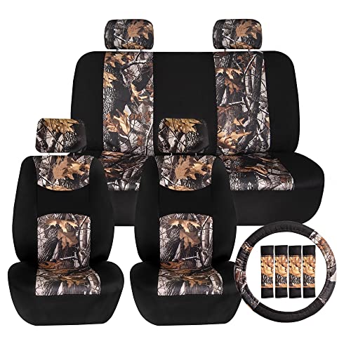 FH Group Car Seat Covers Full Set Hunting Camo Print Brown Cloth - Universal Fit Automotive Seat Covers, Low Back Front Seat Covers, Solid Back Seat Cover, Washable Car Seat Cover for SUV, Sedan, Van